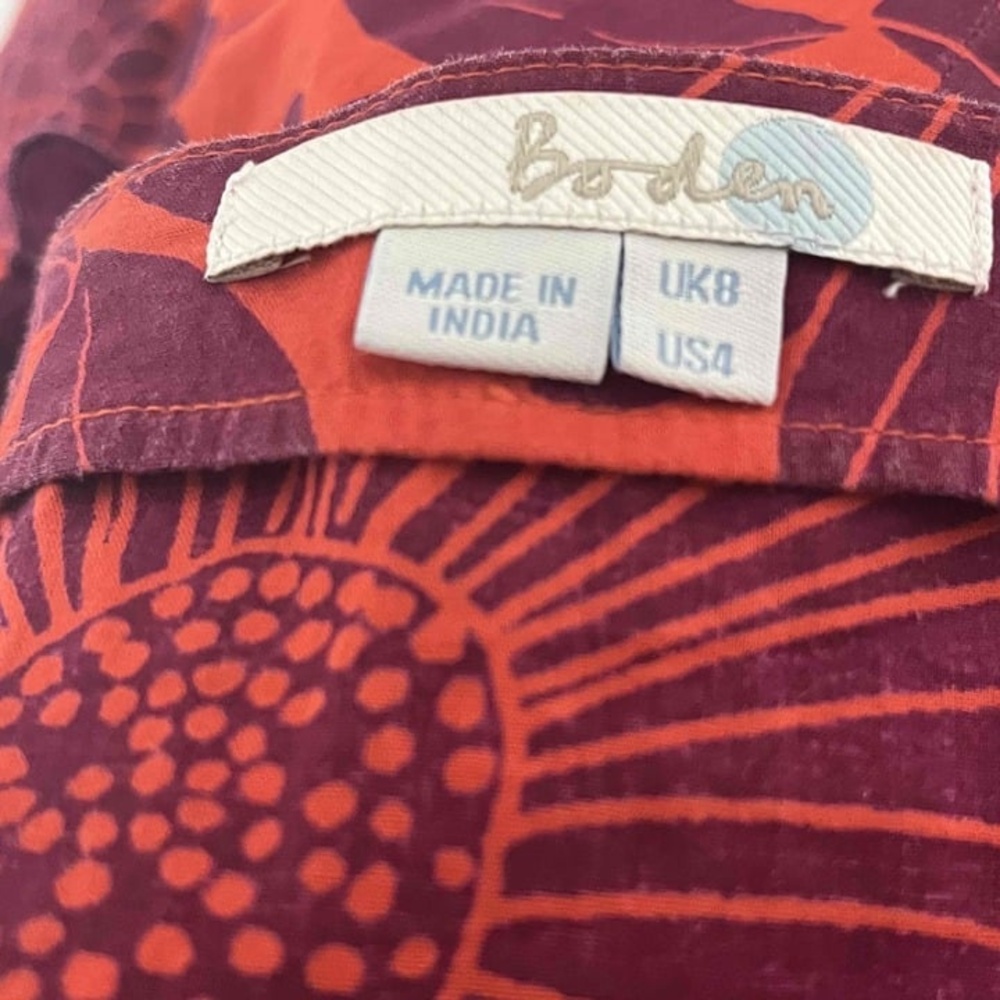 Boden Purple Orange 3/4 Sleeve Floral Ruffle Shift Dress Size 4 - Picture 14 of 14